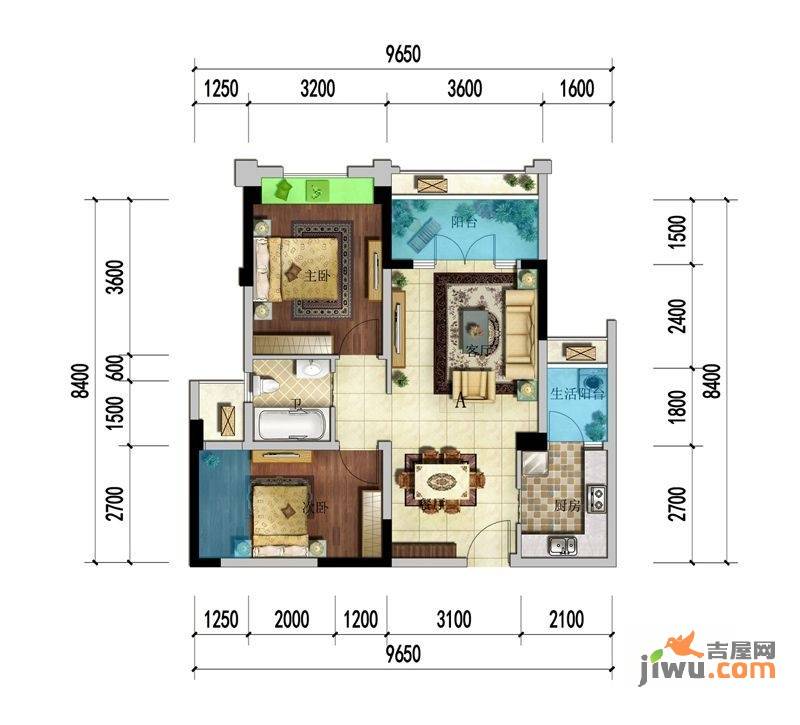 海棠公馆2室2厅1卫73.5㎡户型图