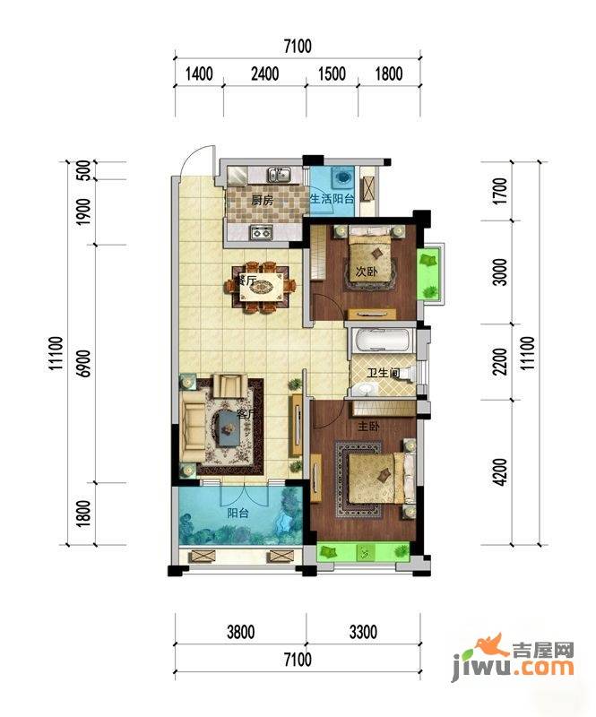 海棠公馆2室2厅1卫82.9㎡户型图