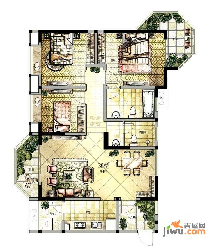 金玉满堂3室2厅2卫123.3㎡户型图