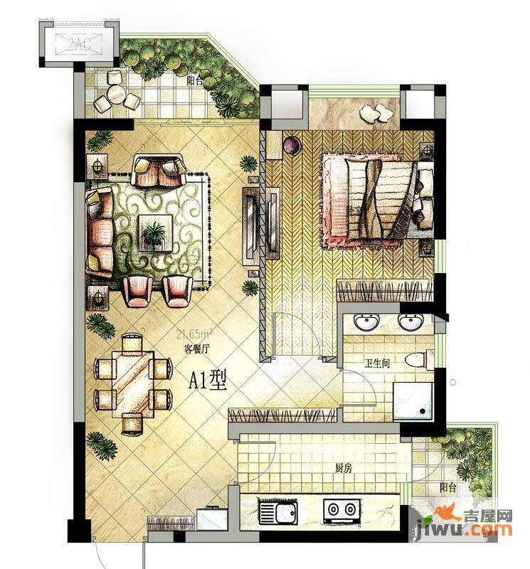 金玉满堂1室2厅1卫59.2㎡户型图