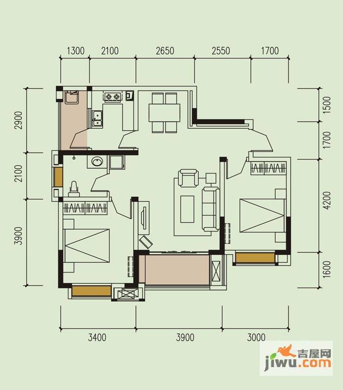 绿地圣路易名邸2室2厅1卫87㎡户型图