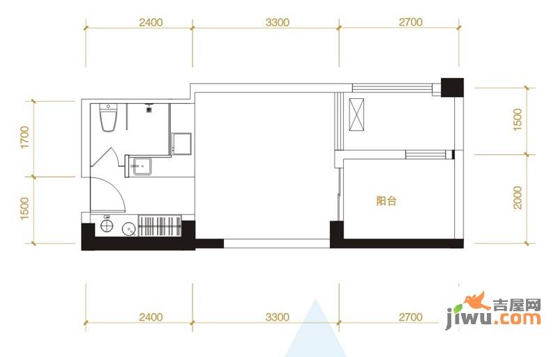 索尔龙舟1室0厅1卫33.8㎡户型图