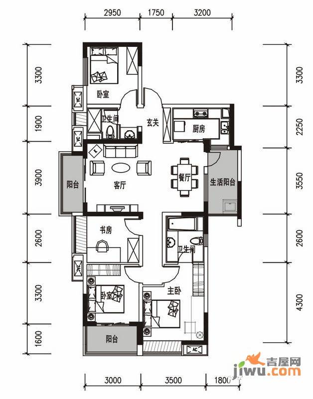 万科金色领域4室2厅2卫126㎡户型图