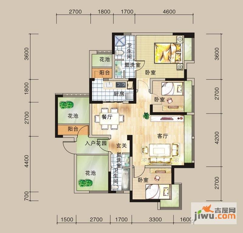 时代水岸康城3室2厅2卫110㎡户型图