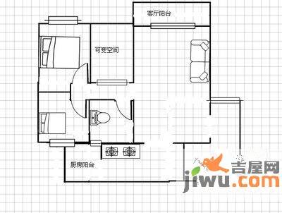 柏林河畔2室2厅1卫88㎡户型图