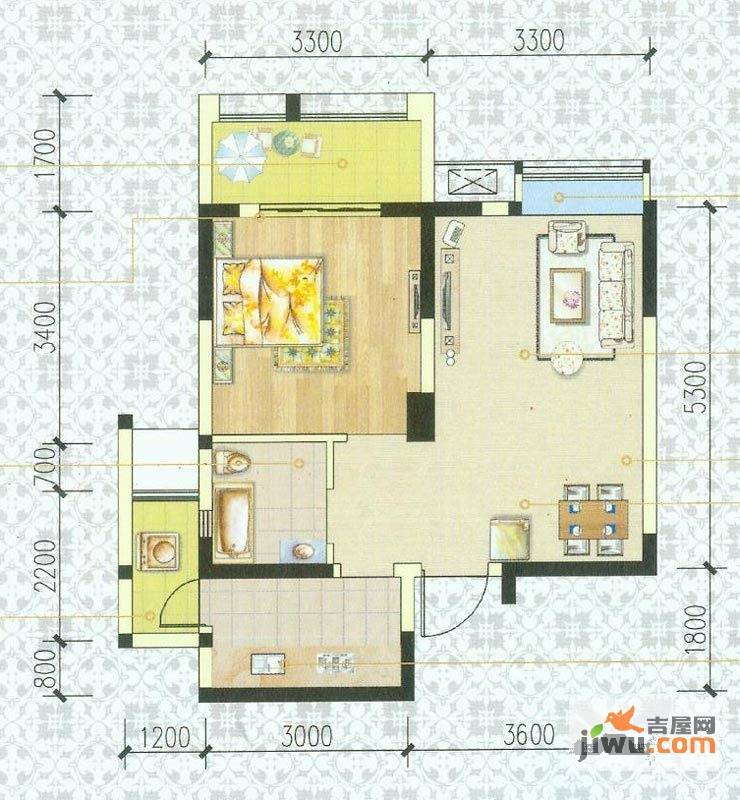 柳城印象国际公馆1室2厅1卫52㎡户型图