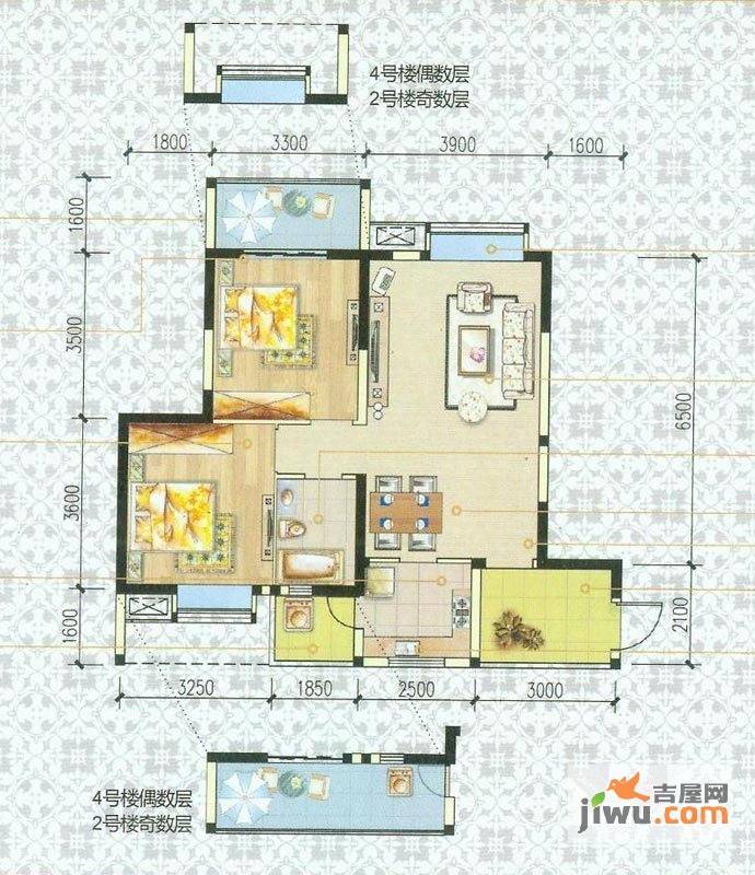 柳城印象国际公馆2室2厅1卫77㎡户型图