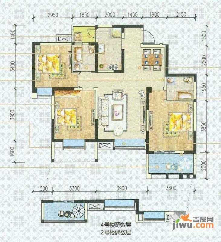 柳城印象国际公馆3室2厅2卫104㎡户型图