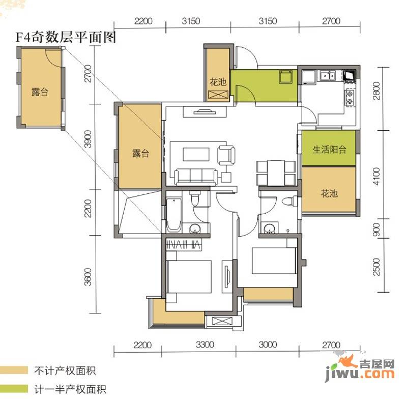 首创东公元3室2厅2卫90.1㎡户型图