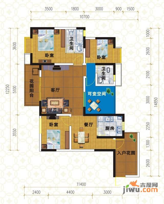 天府香城印象3室2厅2卫112.3㎡户型图