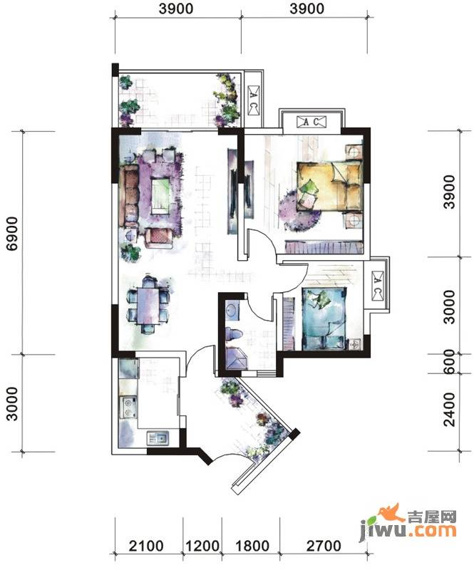 翡翠半岛国际社区2室2厅1卫81.9㎡户型图