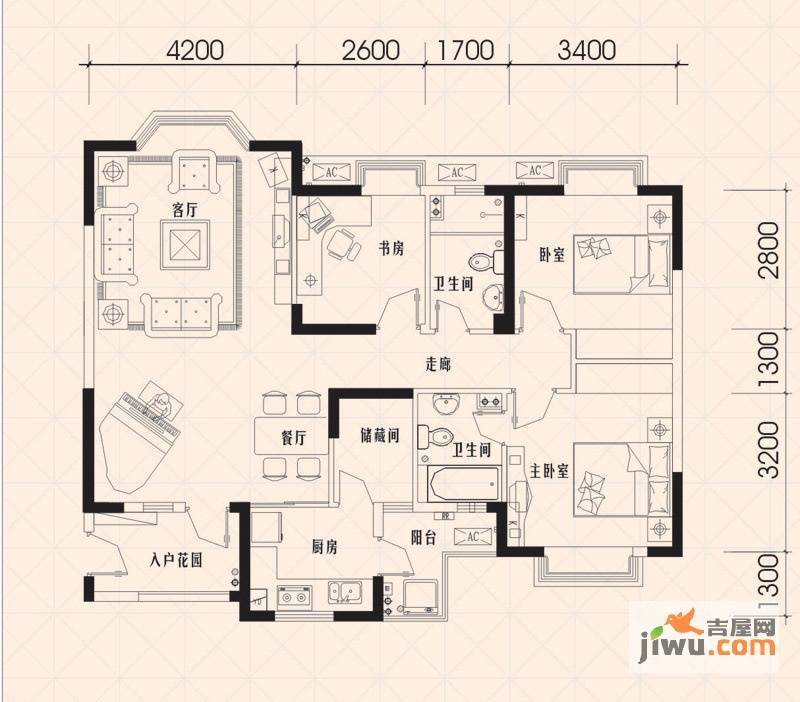 东润豪庭3室2厅2卫111.7㎡户型图