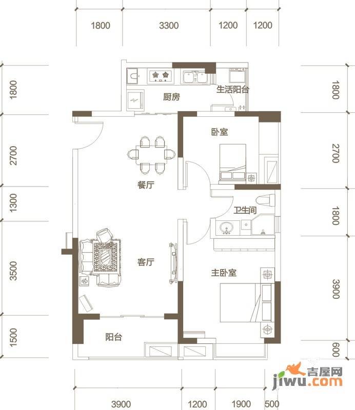 金沙柏林郡2室2厅1卫84㎡户型图