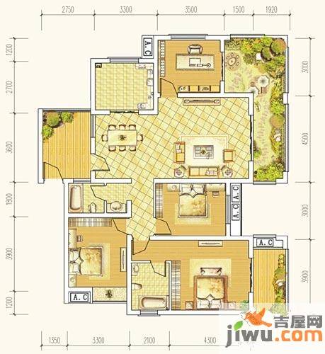 中铁汉嘉御景4室2厅2卫146㎡户型图