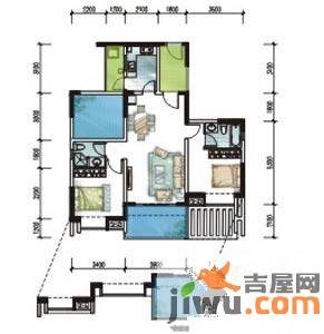 美年广场美岸2室2厅2卫87.5㎡户型图