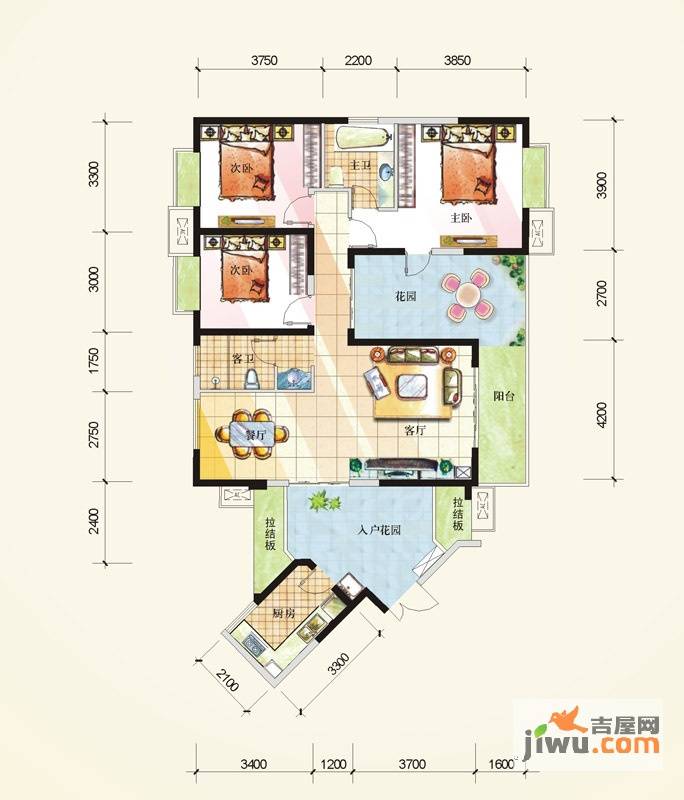 东湖国际3室2厅2卫133.9㎡户型图