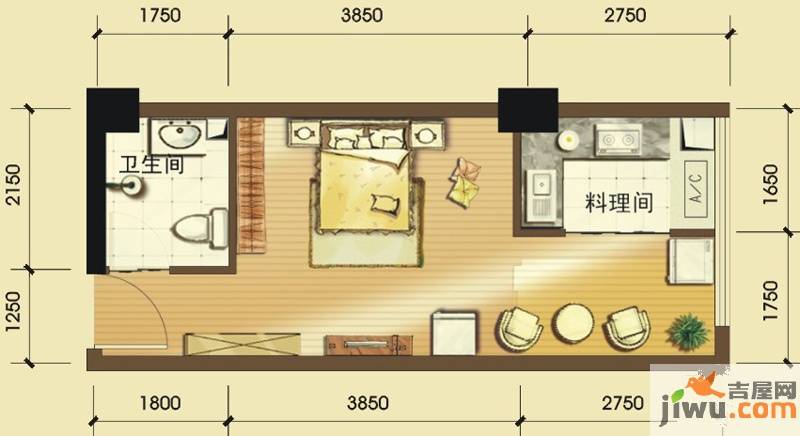 正成翡翠琉璃1室1厅1卫33.6㎡户型图