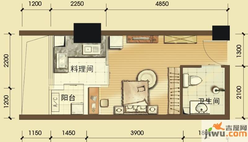 正成翡翠琉璃1室0厅1卫29㎡户型图