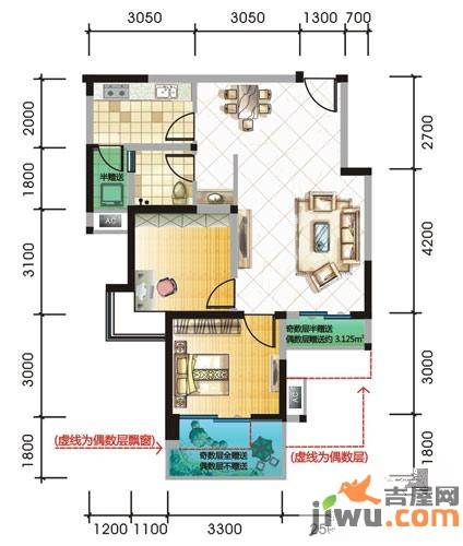 榕树岭2室1厅1卫74.9㎡户型图