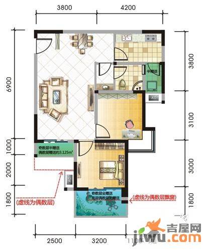 榕树岭2室1厅1卫76㎡户型图