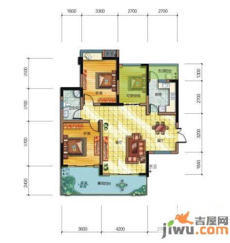 心怡紫晶城2室2厅1卫99㎡户型图