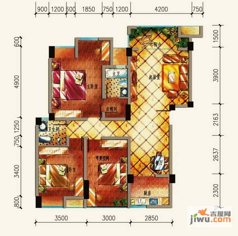 润驰国际广场3室2厅2卫103.9㎡户型图