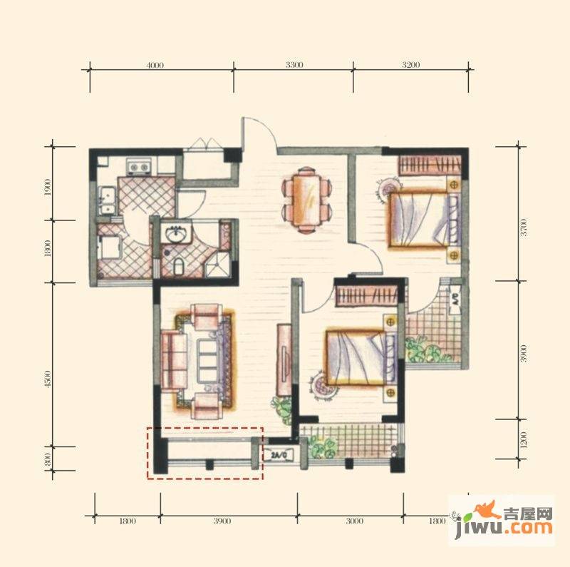 都江华府2室2厅1卫85㎡户型图