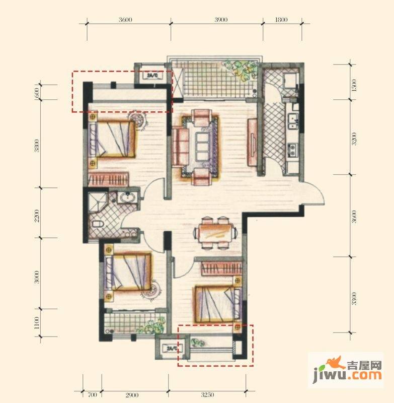 都江华府3室2厅1卫96㎡户型图