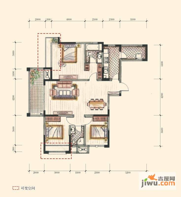 都江华府3室2厅2卫122㎡户型图