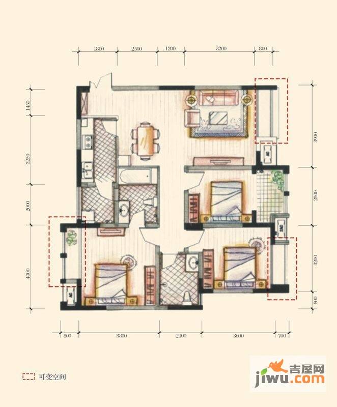 都江华府3室2厅2卫110㎡户型图