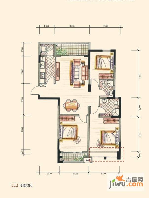 都江华府3室2厅2卫户型图