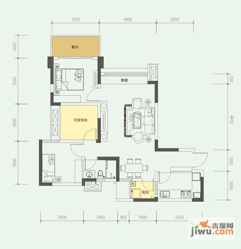 沙河壹号一期2室2厅1卫81㎡户型图