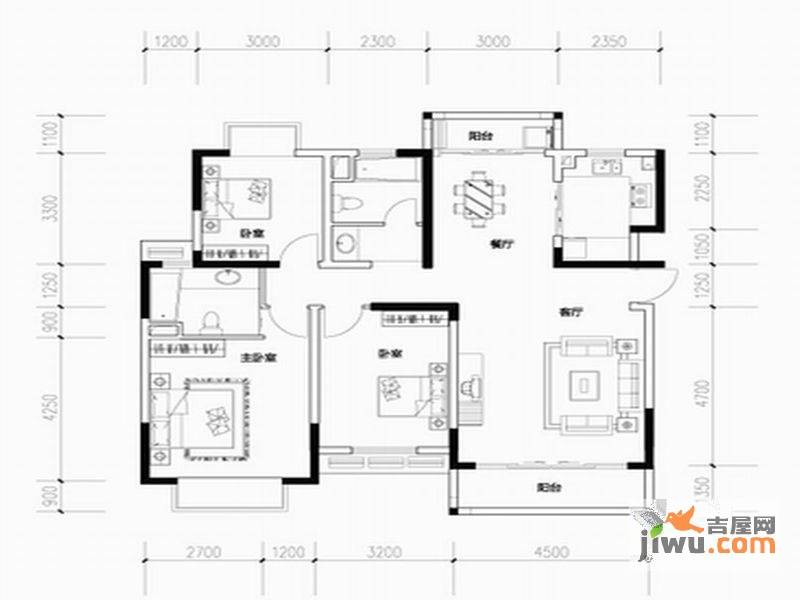 公园里3室2厅2卫126㎡户型图