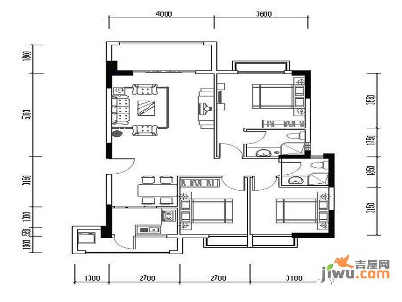 公园里3室2厅2卫108㎡户型图