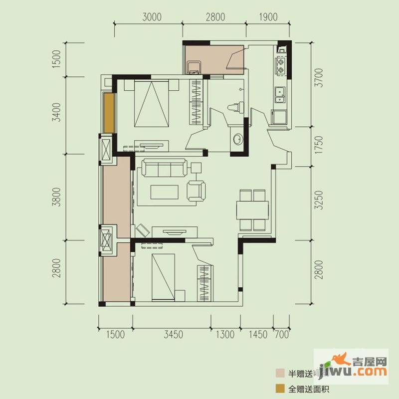 绿地圣路易名邸2室2厅1卫86㎡户型图