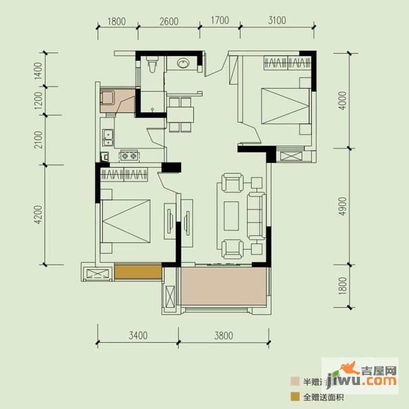 绿地圣路易名邸2室2厅2卫84㎡户型图