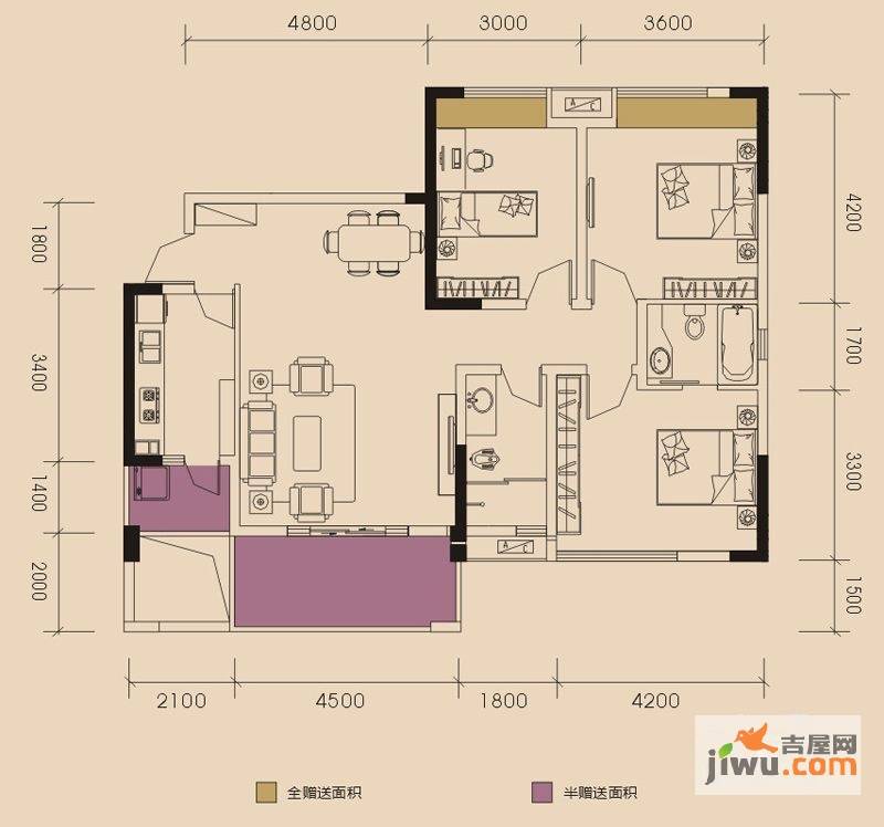 蛟龙银座二期3室2厅1卫111㎡户型图