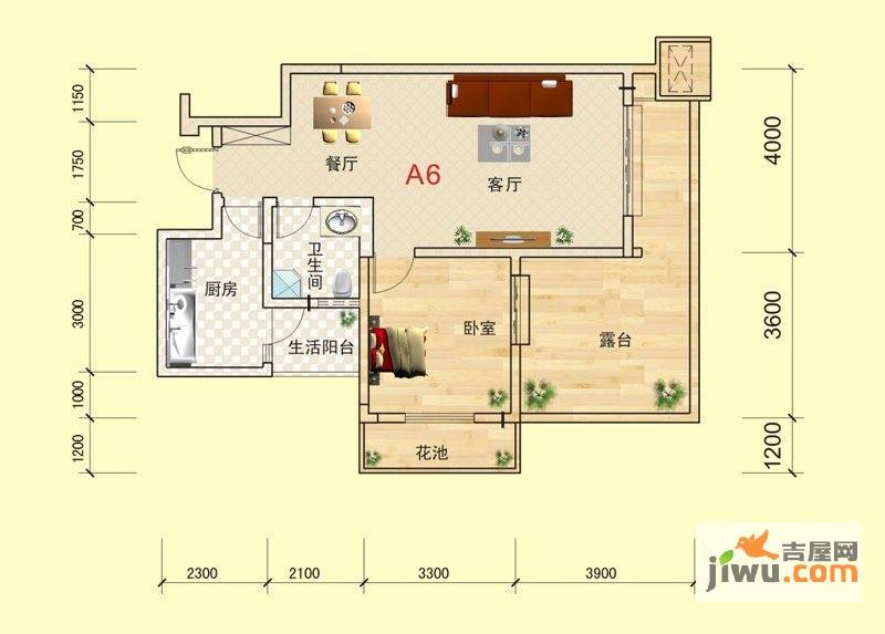 春江花苑1室2厅1卫64.5㎡户型图