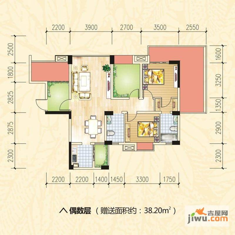 慕和南道2室2厅2卫104.7㎡户型图