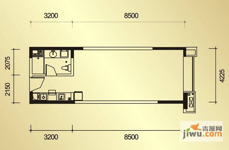 恒大翡翠华庭1室1厅1卫56.4㎡户型图