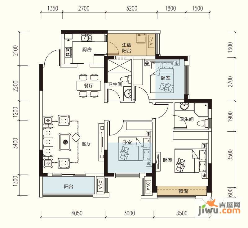 光华逸家3室2厅2卫93.7㎡户型图