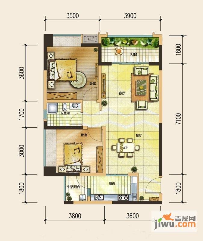 泰和欧城2室2厅1卫78.3㎡户型图