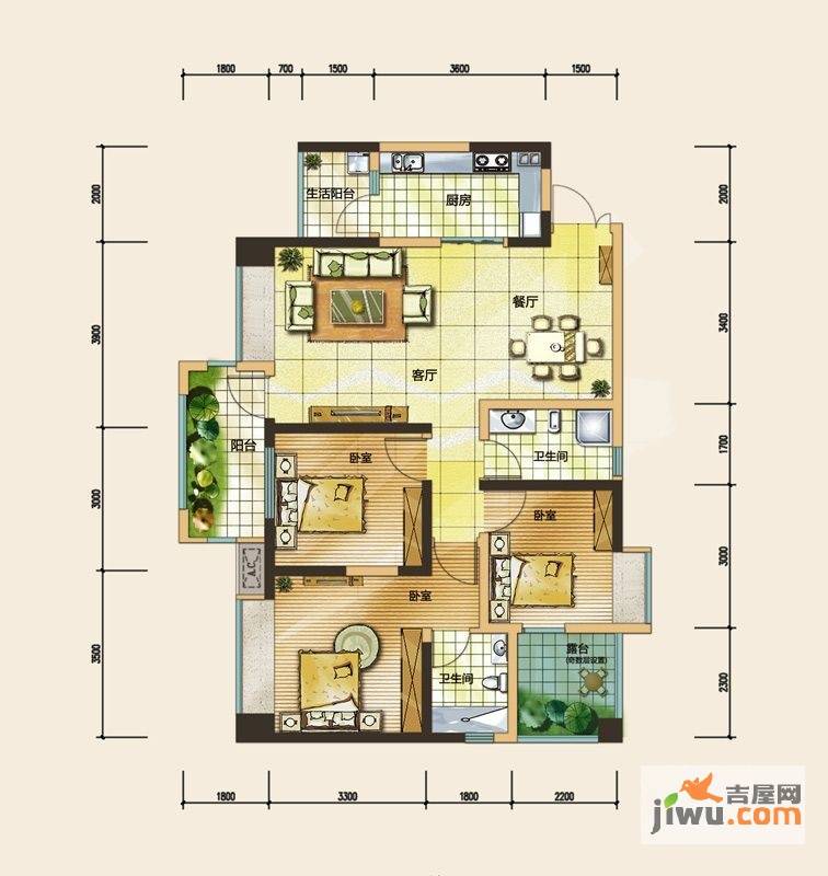 泰和欧城3室2厅2卫96.9㎡户型图