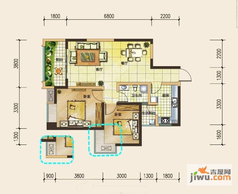 泰和欧城2室2厅1卫79.9㎡户型图