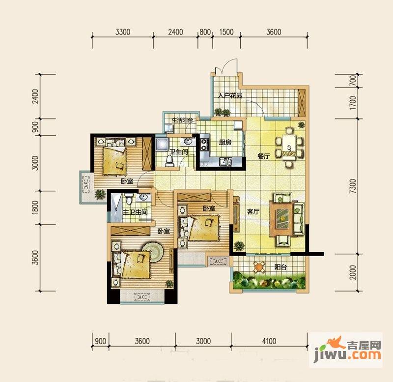 泰和欧城3室2厅2卫111.3㎡户型图