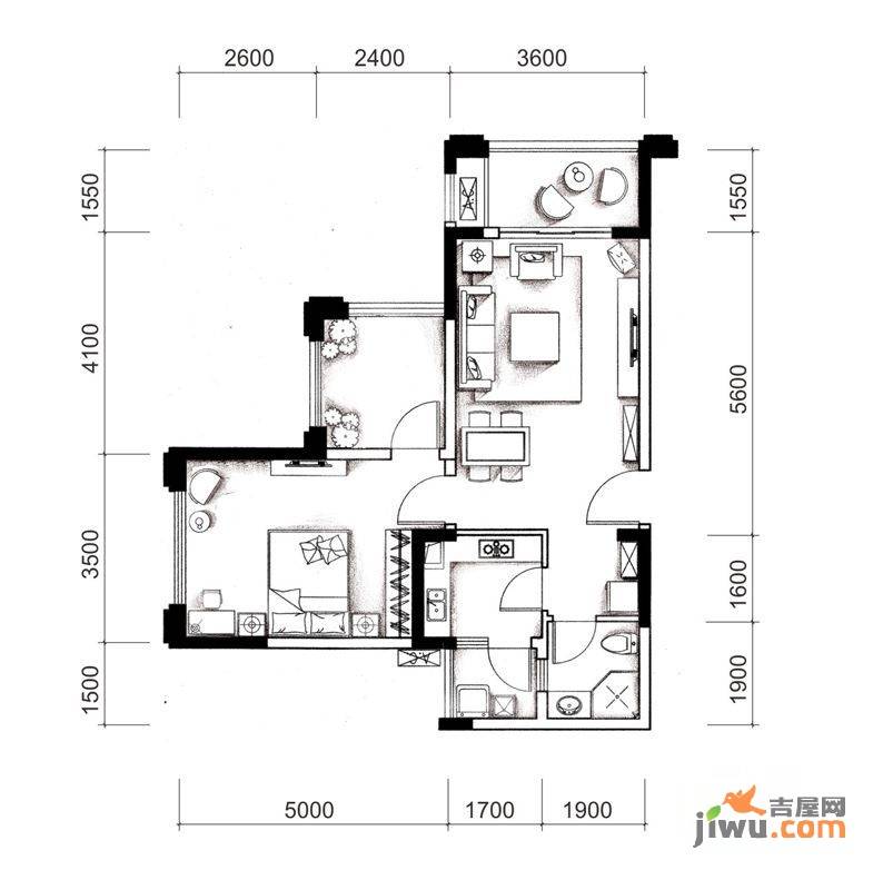 城南优品道广场1室2厅1卫62㎡户型图