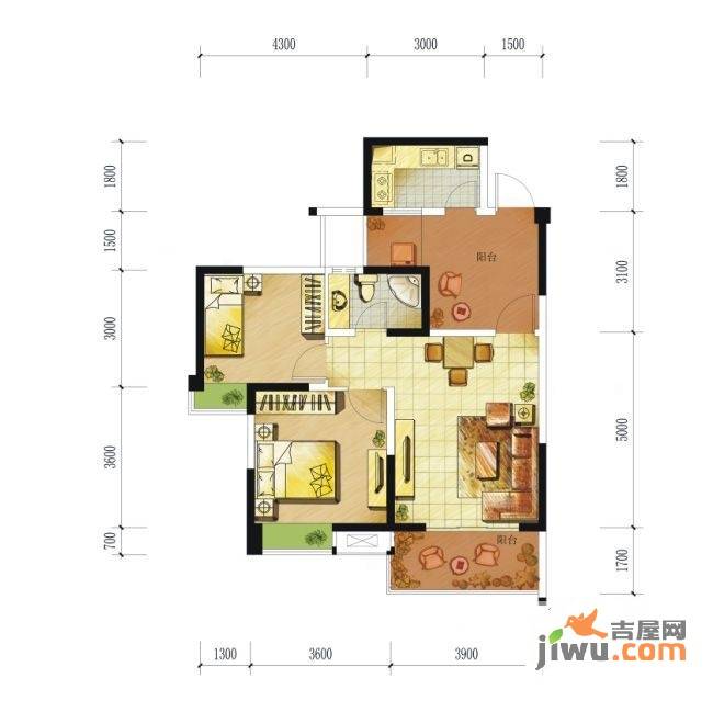 鑫苑名家二期2室2厅1卫76㎡户型图