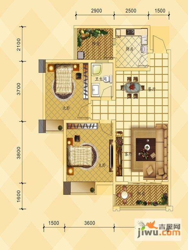 新丰嘉苑2室2厅1卫89㎡户型图