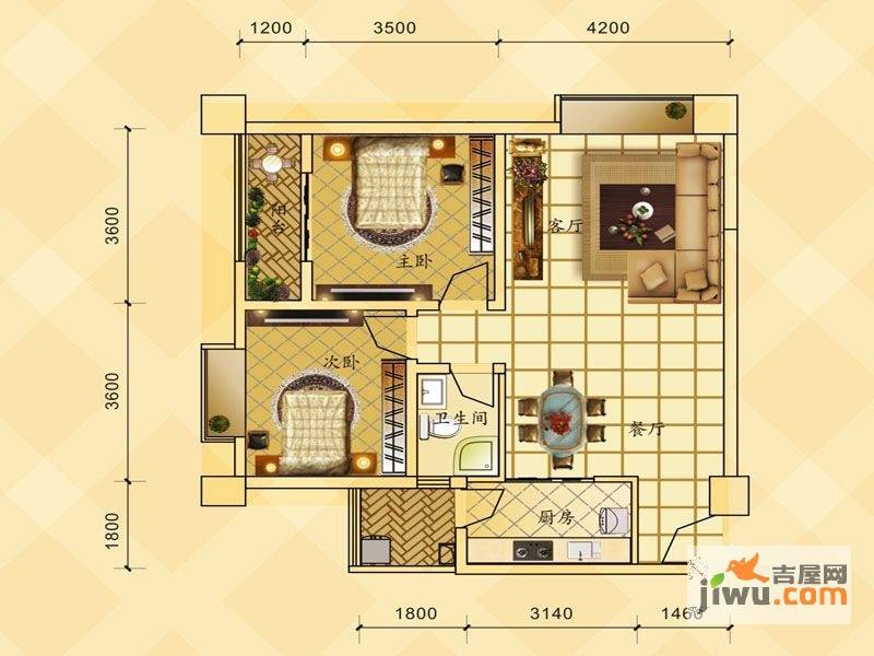 新丰嘉苑2室2厅1卫89.8㎡户型图