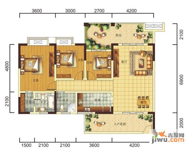 山水天成3室2厅2卫94.6㎡户型图